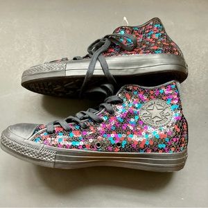 Black Converse Sneakers with Colorful Sequins, NWT, US Size 8, Euro 39